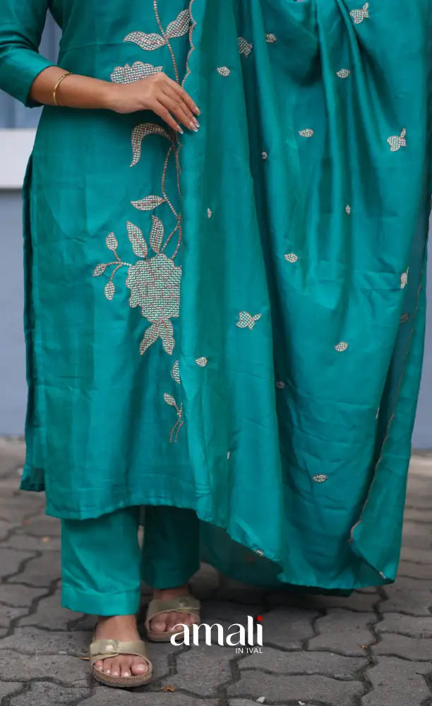 Nakshatra Georgette Salwar - Teal Green salwar